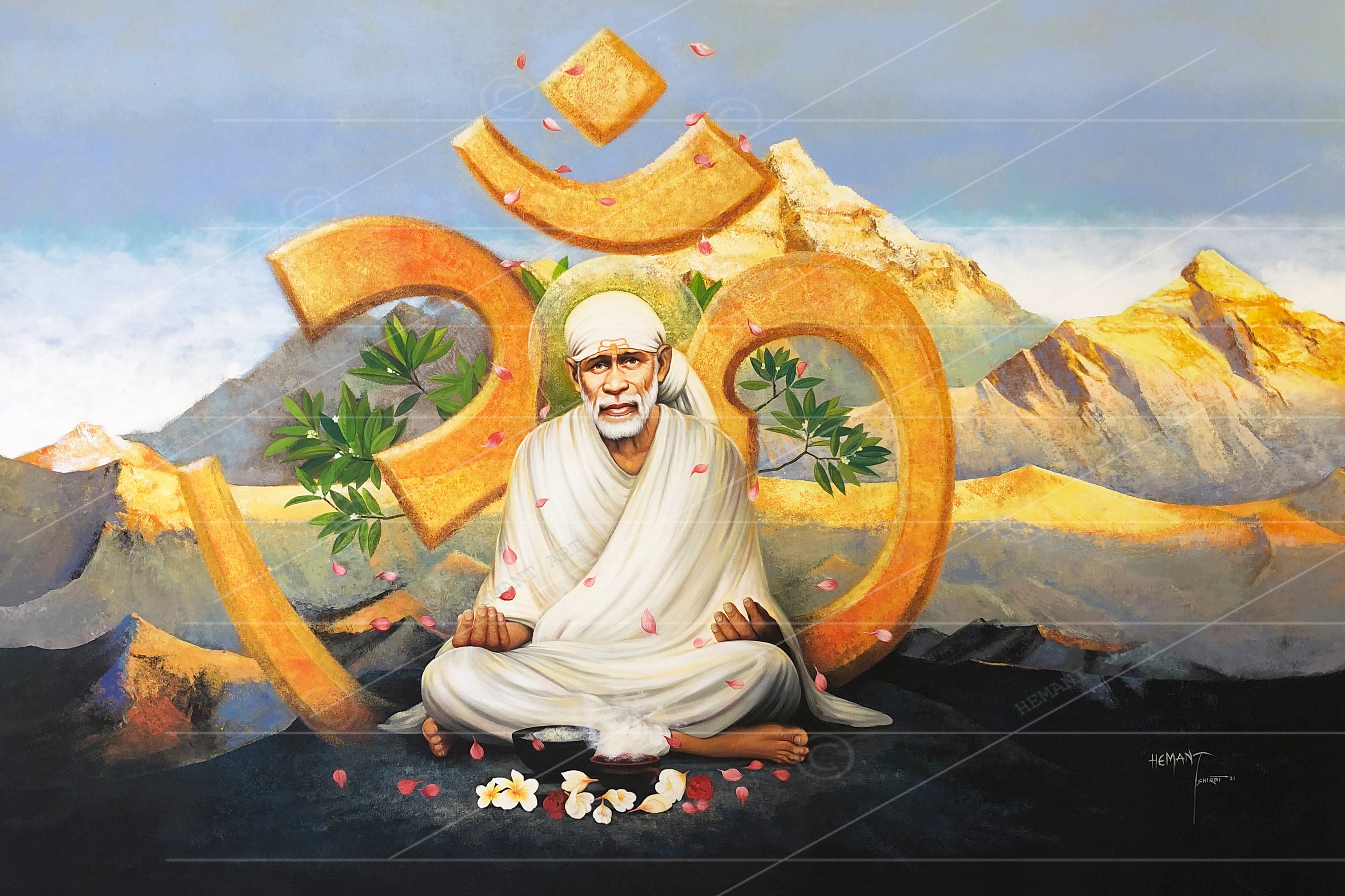 🖼️ Hemant Art Shirdi Sai Baba Meditation Photo Frame Canvas Painting/Canvas Wall Art – Spiritual Home Decor for Puja Room & Meditation Space Success Active